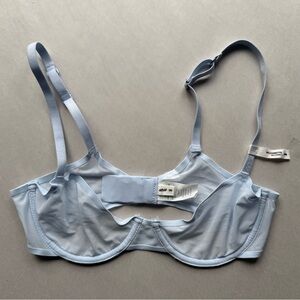 Aerie Smoothez Mesh Unlined Balconette Bra in Sky Blue Semi Sheer 34B